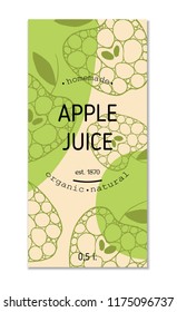Hand-drawing apple juice packing label design. Apple logo design element with pattern. Green apple sticker. Isolated vector illustration
