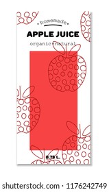 Hand-drawing apple juice packing label design. Apple logo design element with outline apples. Yellow apple sticker. Isolated vector illustration