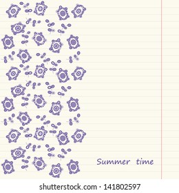 Hand-drawing background with turtles on lined paper. Place for you text