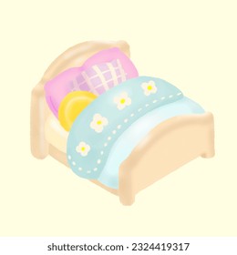 Handdrawing Bedroom Pastel Bed Furniture Colorful Illustration Mascot Crayon