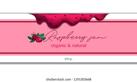 Hand-drawing blackberry jam packing label design. Blackberry logo design element with ripe smudges of jam and berries. Isolated vector illustration