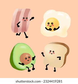 Handdrawing Breakfast Egg Bread Avocado Bacon Illustration Mascot Crayon