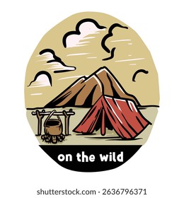 Dibujo a mano camping con fondo blanco separado