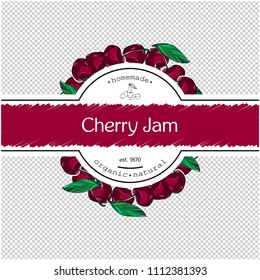 Hand-drawing cherry jam packing label design. Cherry logo design element. Isolated vector illustration