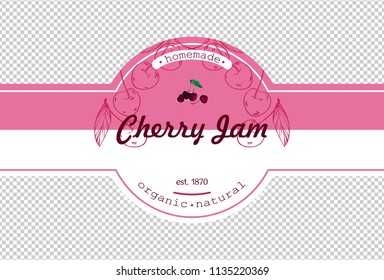 Hand-drawing cherry jam packing label design. Cherry logo design element for packaging fruit jam. Isolated vector illustration