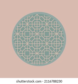 Dibujo a mano de una ventana china con elementos tradicionales. Vector. Ilustración de una tarjeta, afiche, pancarta, etiqueta, impresión.