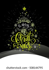hand-drawing christmas congratulation in the form of christmas tree 