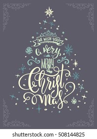 hand-drawing christmas congratulation in the form of christmas tree 