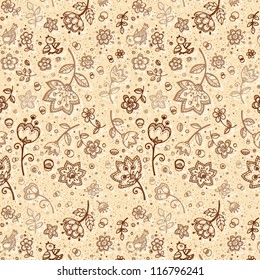 Hand-drawing coffee-and-milk colors flower pattern