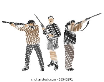 Hand-drawing collection of hunters, vector illustration
