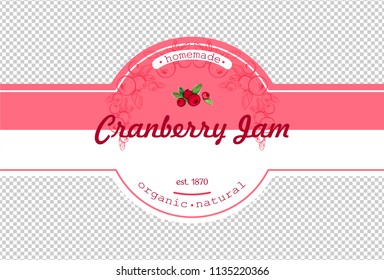 Hand-drawing cranberry jam packing label design. Cranberry logo design element for packaging fruit jam. Isolated vector illustration