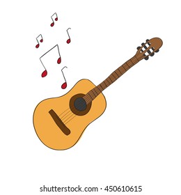 hand-drawing cute cartoon guitar musical instrument doodle