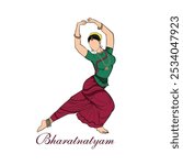 Hand-drawing dancing tall lady, A woman performing Bharatanatyam, An illustration Indian traditional dance form