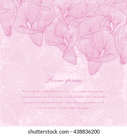 Hand-drawing floral background with flower calla. Element for design. Vector illustration. Invitation card template