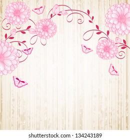 Hand-drawing floral background with flower chrysanthemum and  butterflies. Element for design.