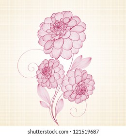 Hand-drawing floral background with flower dahlia. Element for design. Vector illustration.