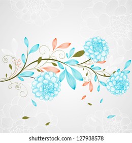 Hand-drawing floral background with flower dahlia. Vector illustration.