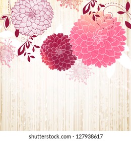 Hand-drawing floral background with flower dahlia. Element for design.