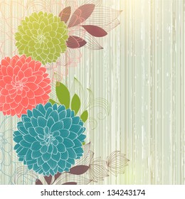 Hand-drawing floral background with flower dahlia. Element for design.