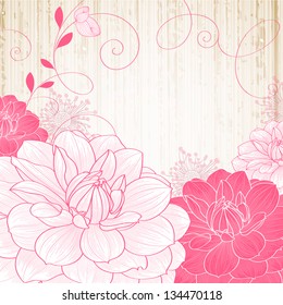 Hand-drawing floral background with flower dahlia.