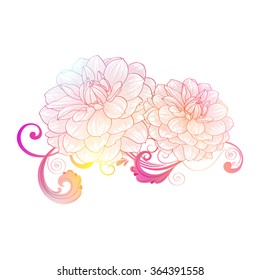 Hand-drawing floral background with flower dahlia. Element for design. Vector illustration.