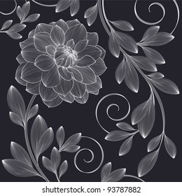 Hand-drawing floral background with flower dahlia. Element for design. Vector illustration.