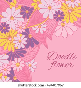 Hand-drawing floral background with flower. Element for design. Vector illustration.