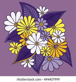 Hand-drawing floral background with flower. Element for design. Vector illustration.