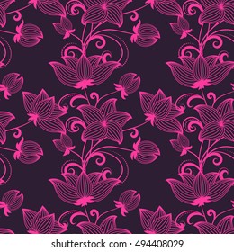 Hand-drawing floral background with flower. Element for design. Vector illustration.