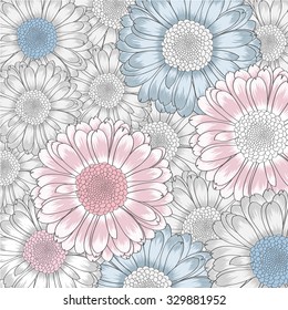 Hand-drawing floral background with flower gerbera. Element for design. Vector illustration.