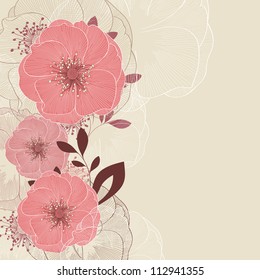 Hand-drawing floral background with flower rose. Element for design. Vector illustration.