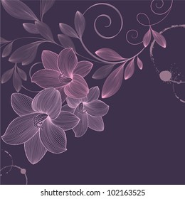 Hand-drawing floral background with flowers lily. Element for design. Vector illustration.