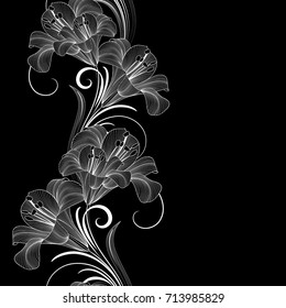 Hand-drawing floral background with flowers lily. Element for design. 