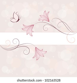Hand-drawing floral frame with butterflies. Element for design.