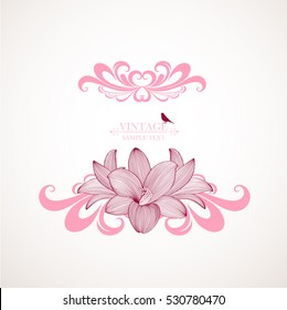 Hand-drawing floral frame with flower lily. Element for design. Vector illustration.