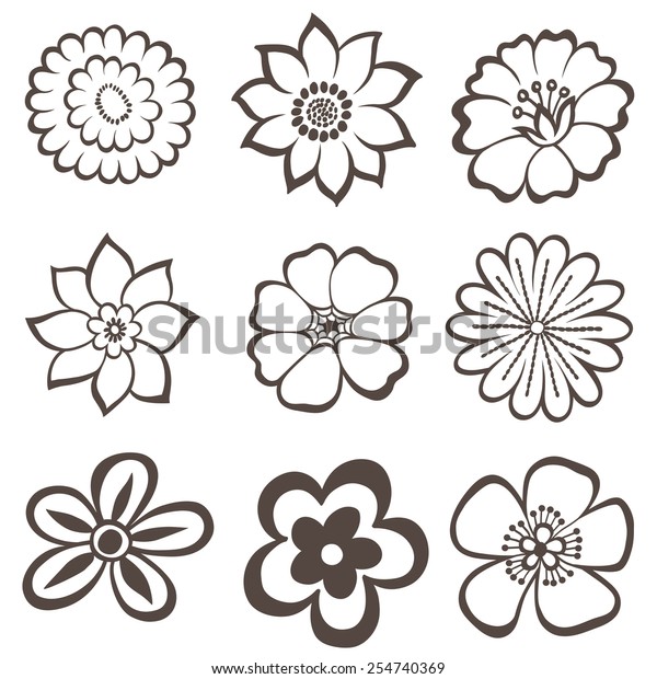Handdrawing Flower Gray White Color Stock Vector (Royalty Free) 254740369