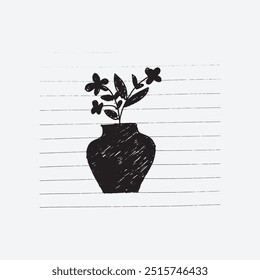 Handdrawing flower in the pot silhouette illustration