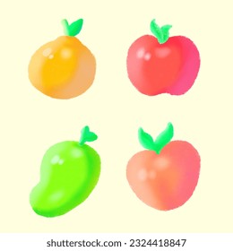 Handzeichnung Fruchtapfel Pfirsichmango Orange Illustration bunter Crayon