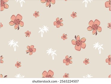handdrawing hibiscus illustration and seamless print.Vector illustration design.