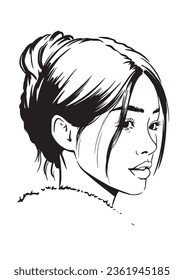 Hand-drawing illustration of attractive asian woman