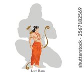 Hand-drawing illustration of Lord Ram, Lord Ram standing with Hanuman, A vector silhouette show of Bhajrangbali