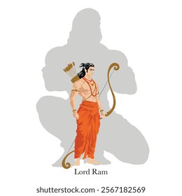 Hand-drawing illustration of Lord Ram, Lord Ram standing with Hanuman, A vector silhouette show of Bhajrangbali