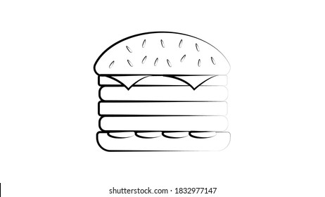 The hand-drawing inscription: Burger Lover. Image of burger isolated on white background. It can be used for cards, brochures, poster, t-shirts, mugs, etc.