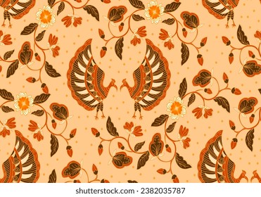 Hand-drawing leaf floral bird nature geometry seamless. Line art decoration design.