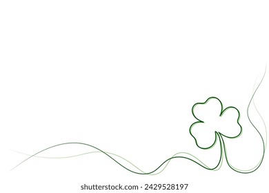 Hand-drawing line with clover outline. Happy St. Patrick's Day banner. Green line isolated on transparent background. Vector illustration
