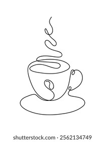 Hand-drawing One Continuous line art of hot coffee cup and beans.Vector illustration