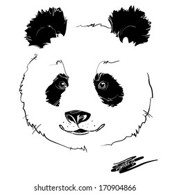 hand-drawing panda head, white background