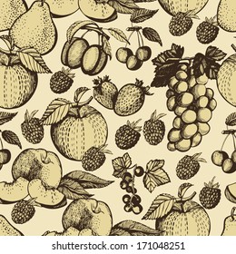 Hand-drawing pattern with fruit. Seamless pattern for fabric, paper and other printing and web projects.