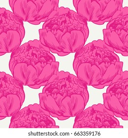 Hand-drawing peonies. Vector graphic flowers. Decorative background for cards, invitations. Template greeting card.