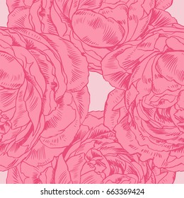 Hand-drawing peonies. Vector graphic flowers. Decorative background for cards, invitations. Template greeting card.